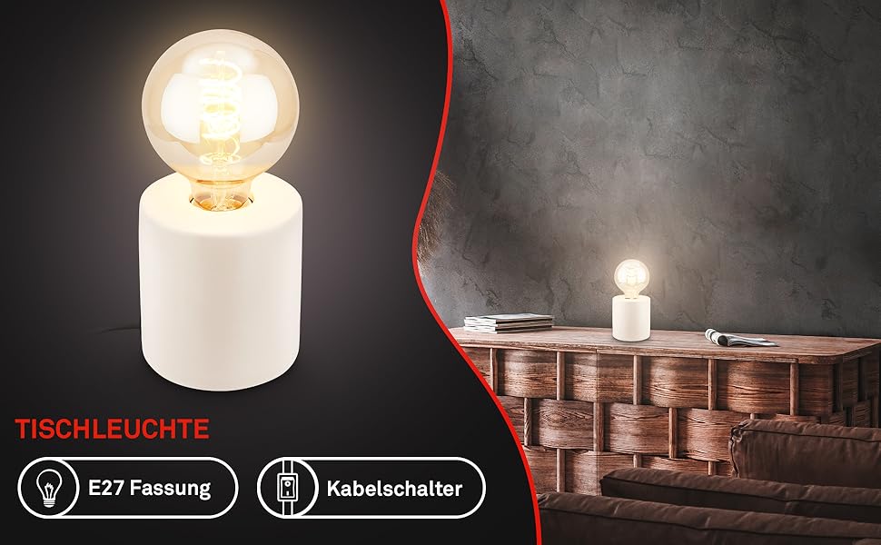 BRILONER Настільна лампа мініатюрна, ретро/вінтаж, кераміка, біла, E27, 10W, для спальні/офісу/читання, 10x9 см