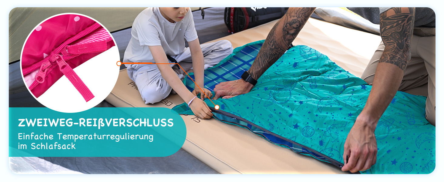 KingCamp Kids Sleeping Bag - Winter Warmth, 3-4 Season Comfort for Camping & Trekking - 170x70cm, 7°C Rating, Adjustable Length