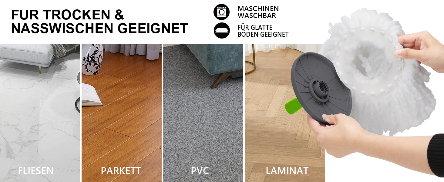 Набір для миття підлоги Masthome: відро, моп з функцією віджиму, 3 мікрофібрових насадки, для всіх типів підлоги