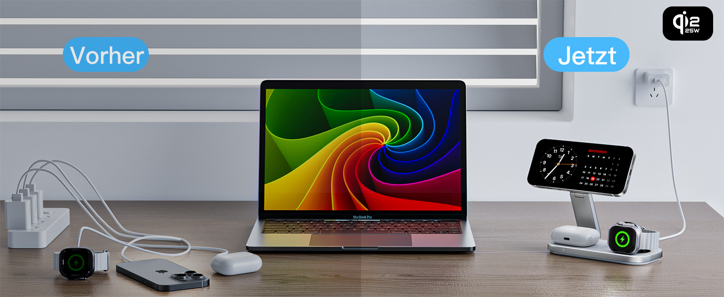 Бездротова зарядка 25W 3-в-1 з MagSafe: для iPhone, Apple Watch та AirPods (біла)