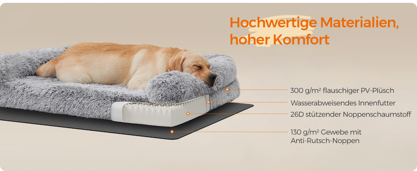 Ліжко для собак Feandrea FluffyHug, XXL, 122 x 85 x 19 см, сірий ошатний, м'яке, знімний чохол, матеріал - ноппенштампфоам