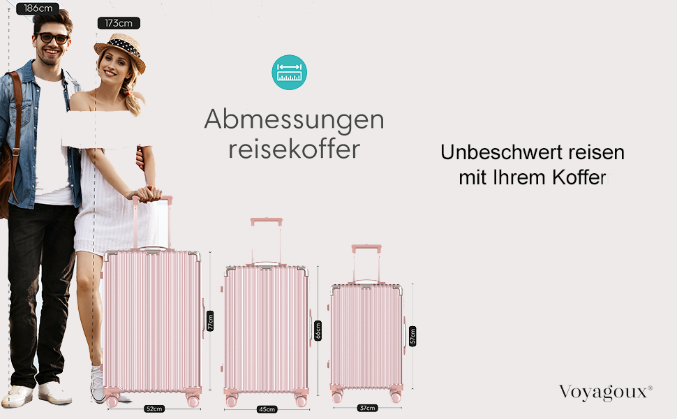 Набір валіз Voyagoux 2 шт. - 39L та 113L, жорсткі валізи, TSA-замок, ABS пластик, 4 колеса 360°, міцні та легкі, рожеве золото