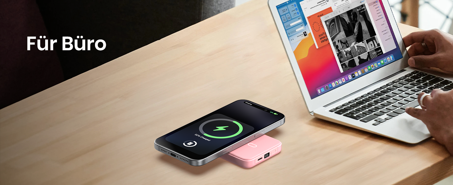 Power Bank Riapow 10000mAh з бездротовою зарядкою, PD 20W, USB-C, LED-індикатор (Рожевий)