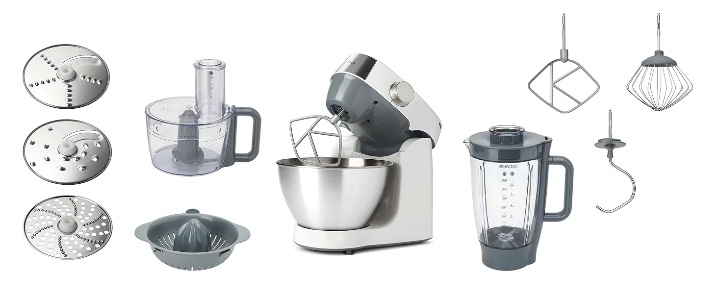 Кухонний комбайн Kenwood Prospero+ KHC29.H0WH, 1000 Вт, чаша з нержавіючої сталі 4,3 л, білий, набір аксесуарів з 9 предметів (подрібнювач, блендер, соковитискача)