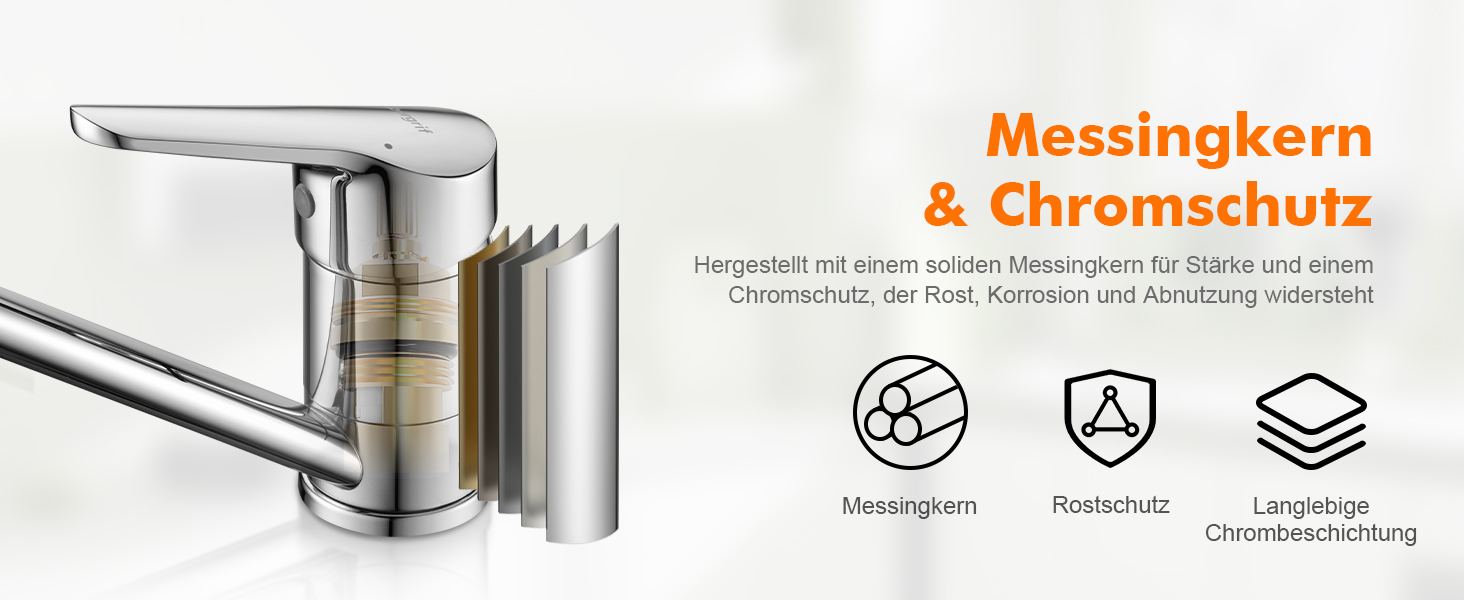 Змішувач для кухні Ibergrif M14450 з поворотним виливом 360°, керамічною картриджі та шлангами 40 см, хром/нержавіюча сталь