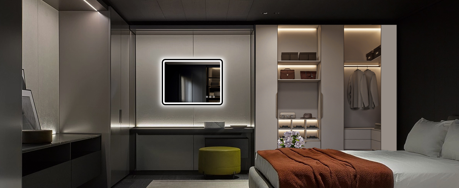 Дзеркало для ванної кімнати з підсвічуванням 80x60 см, 3 кольори, регульована яскравість, антизапар, 3x збільшення, розетка для гоління, IP44, для горизонтального/вертикального монтажу