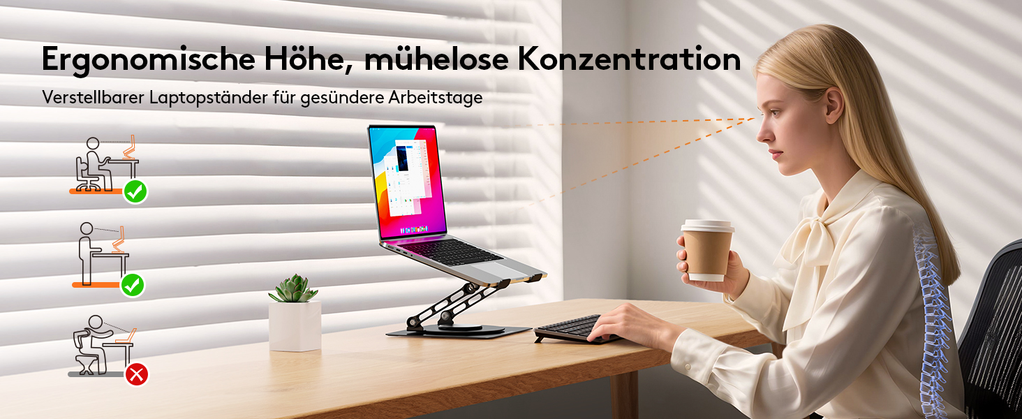 Підставка для ноутбука TECKNET 360° регульована по висоті, металева, ергономічна, для MacBook, Dell (до 17.3 дюймів), чорна