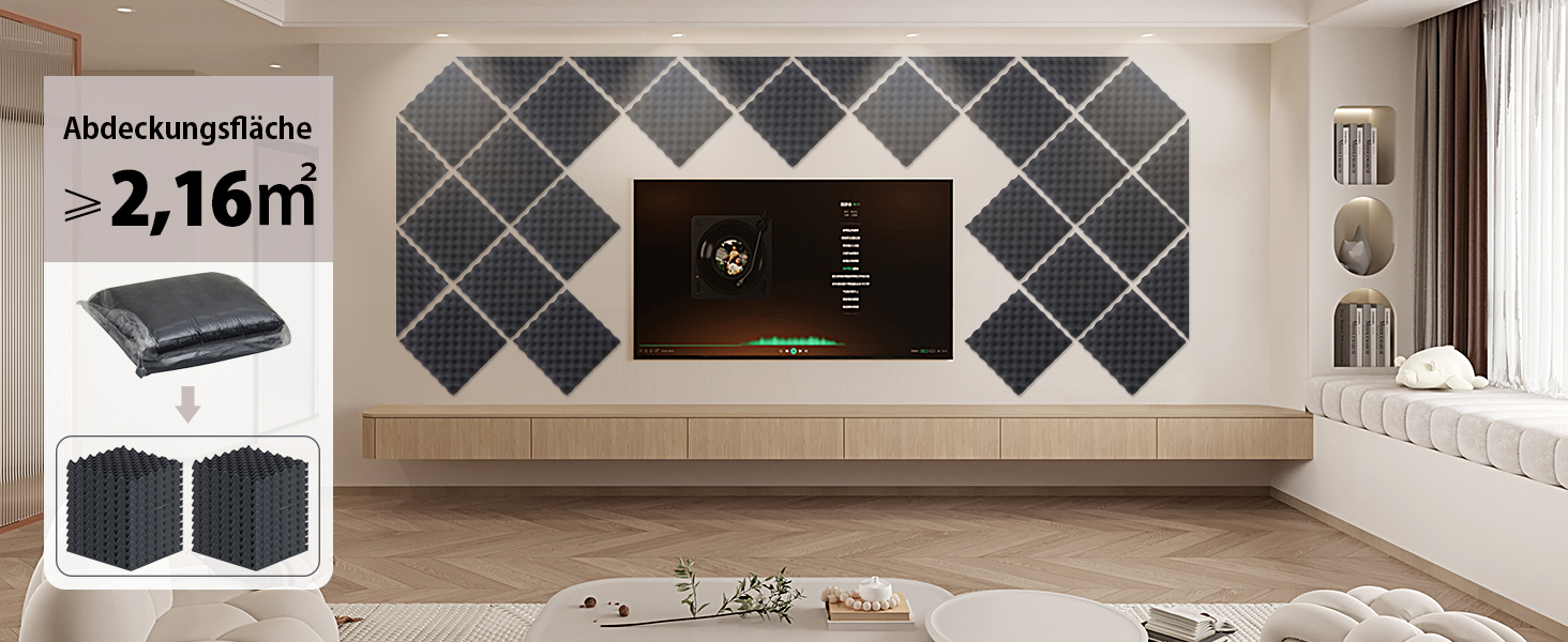 Акустичний поролон самоклейний пірамідальний, панелі для шумоізоляції студії, офісу та дому, чорний, 30x30x3 см, 24 шт