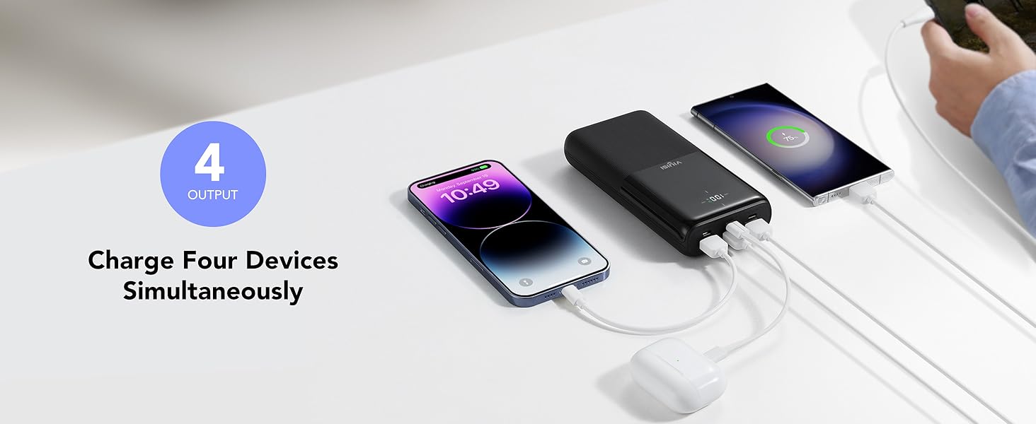 Power Bank VIYISI 30000mAh з LED дисплеєм, 20W PD, 4 виходи та 3 входи, сумісний з iPhone/iPad/Samsung/Huawei, чорний