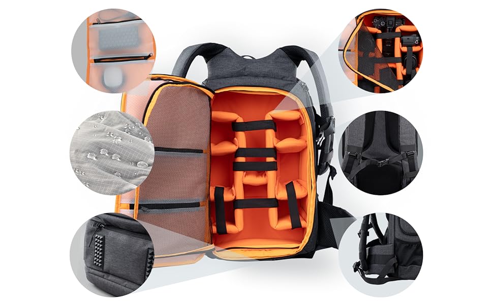 Рюкзак для фототехніки Dörr Prag Pro 20L та Prag Go 16L, водонепроникний, з відділенням для ноутбука 16 дюймів, для дзеркальних/зеркалоподібних камер, гнучкою внутрішньою перегородкою, тримачем для штатива, дронів, міцний та легкий, сірий