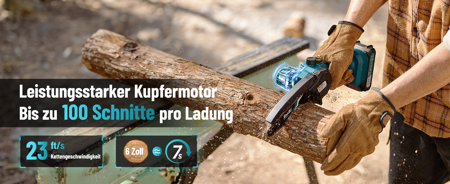 Акумуляторна міні-пила SEESII 6 дюймів з автоматичною подачею мастила, 8000mAh, для стрижки гілок та різання деревини