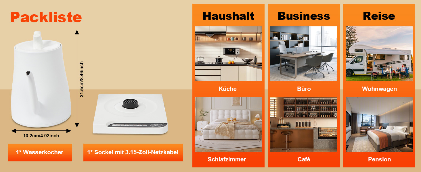Електричний чайник-гозек Schwanenhals 1L, 1000W, регулювання температури 45-100°C, з підігрівом та захистом від перегріву