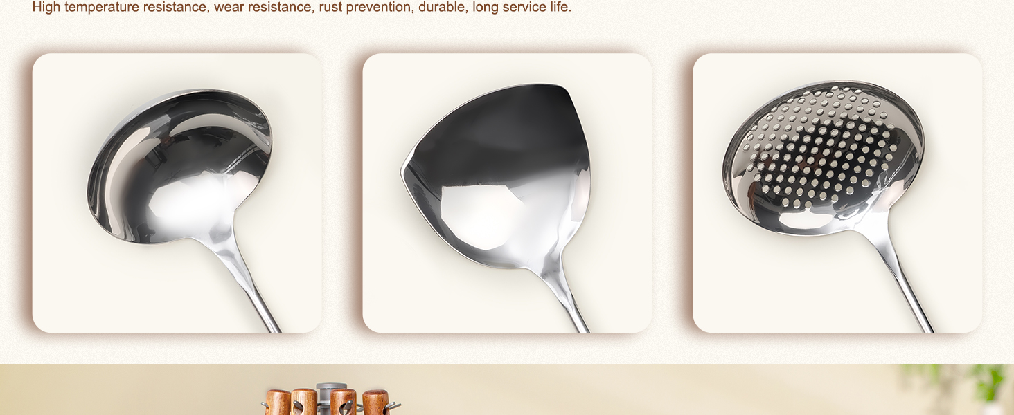 Набір кухонного інструменту Kellet: лопатка-ложка з нержавіючої сталі 304, 36.2-38.1 см (3 шт., сріблястий)