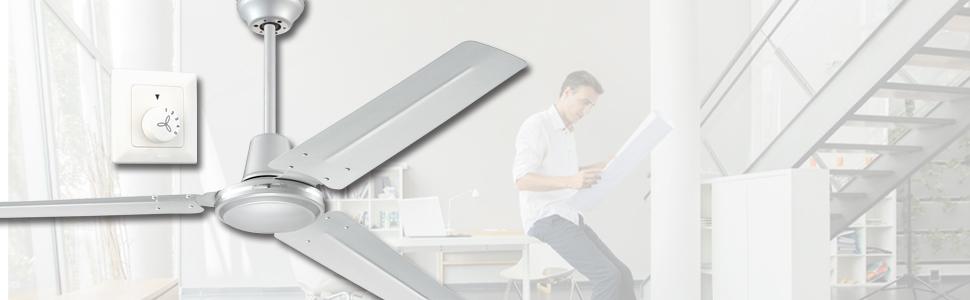 Промисловий вентилятор стельовий 142 см з трьома лопатями, сріблястого кольору (72501)