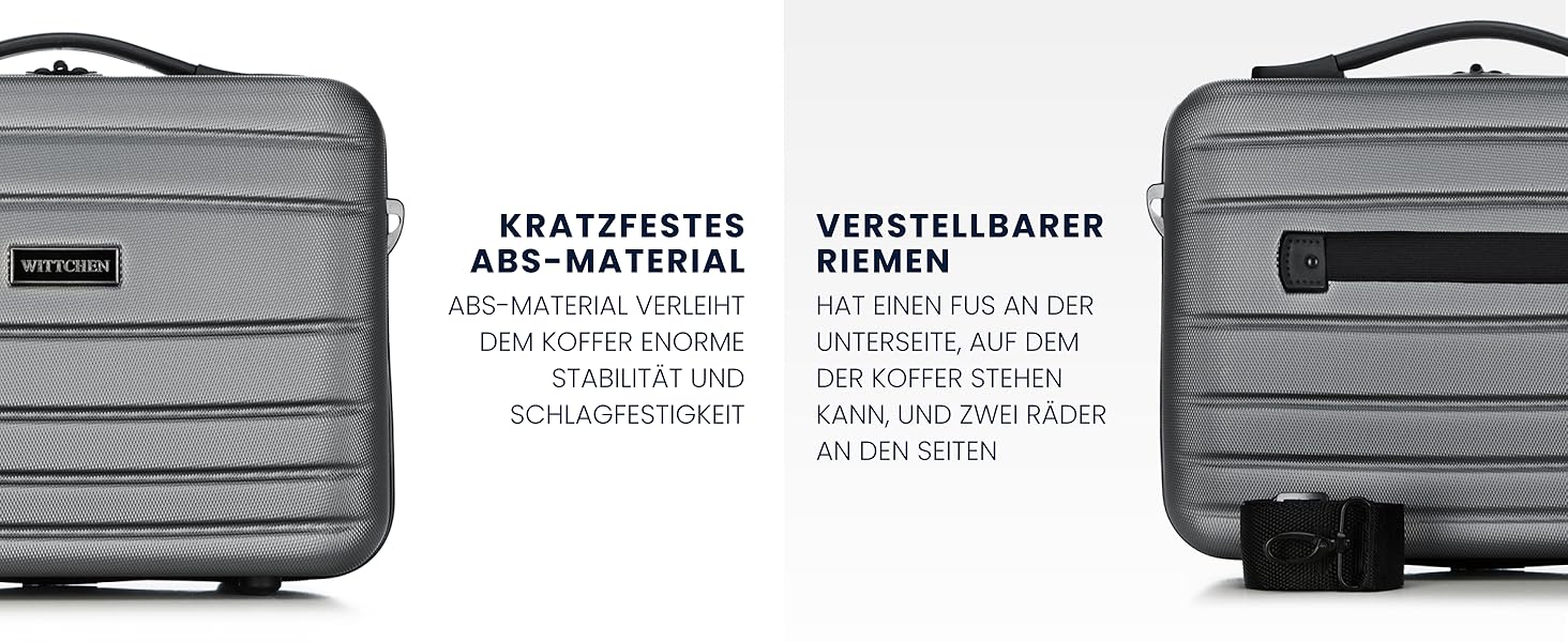 Валіза на колесах WITTCHEN Globe Line S з ABS-пластику, 4 колеса, кодовий замок, телескопічна ручка. Підходить для ручної поклажі Lufthansa, Eurowings, Ryanair, Condor, Discover Airlines. Колір: сірий.