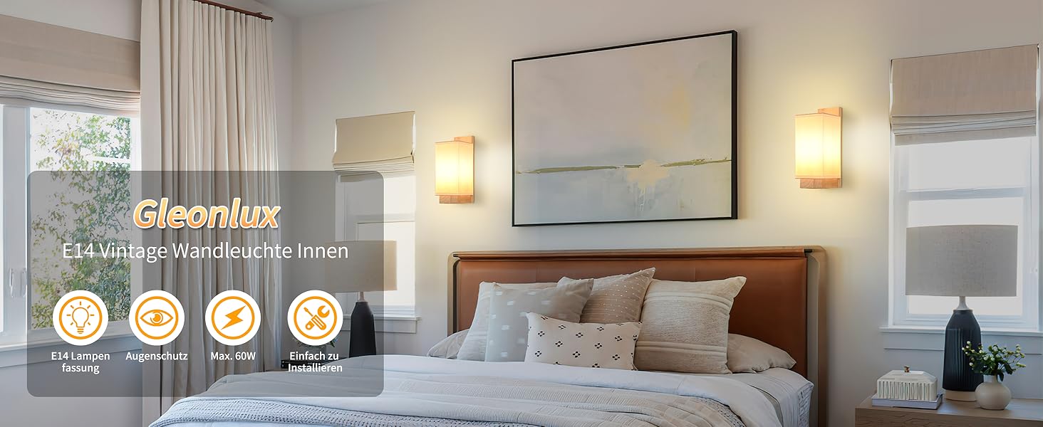 Настінний світильник Gleonlux з дерева, вінтажний стиль, E14, тканинний, для дому, індустріальний, для сходищ, вітальні, спальні, коридору, квадратний (10x12x25)