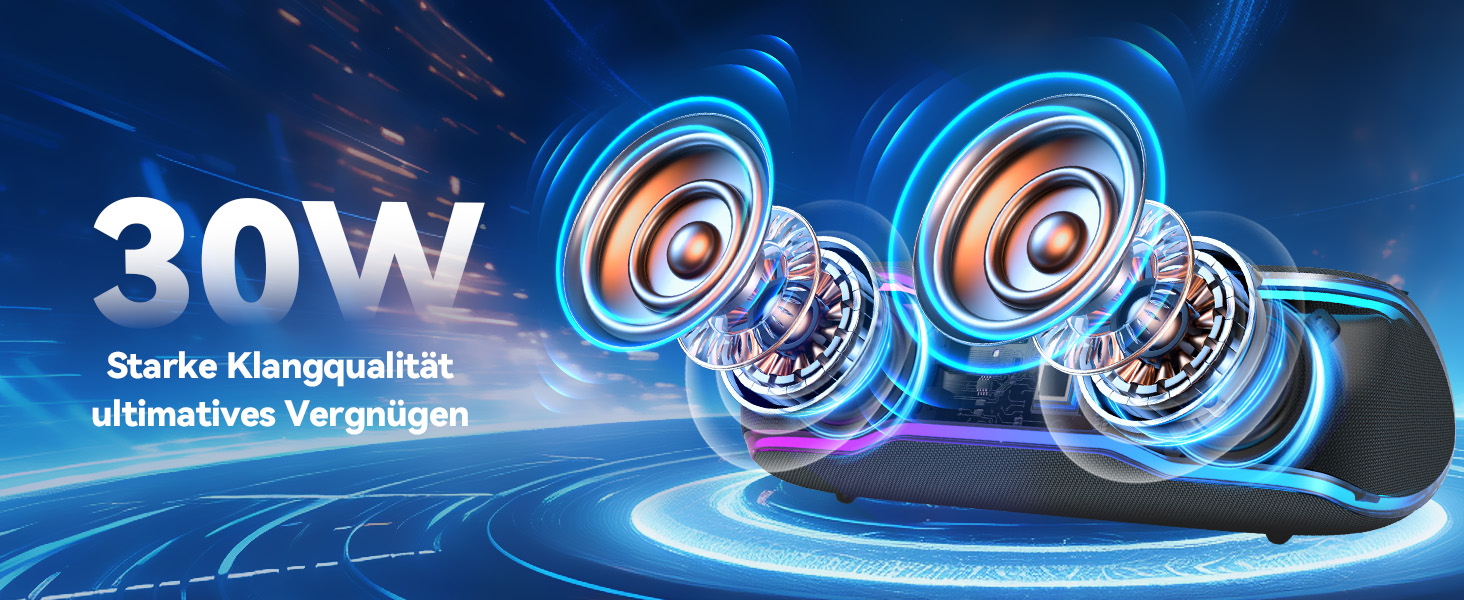TECKNET Bluetooth колонка з підсвіткою, IPX7, 30W, чорна - портативна бездротова колонка Bluetooth 5.3 для вечірок, подорожей