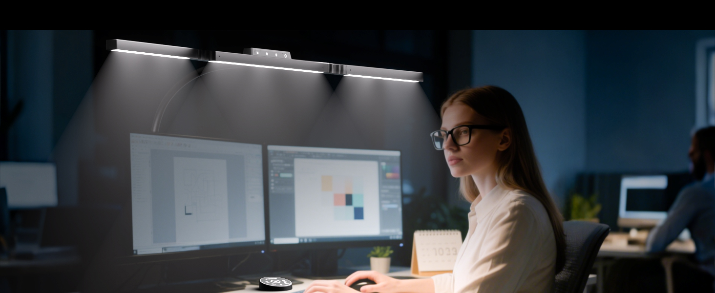 Настільна лампа для робочого столу з 3 джерелами світла, 24W, 100см, денне світло, з пультом дистанційного керування, регульована яскравість, лампа для монітора, модель «Лебідь», матовий чорний колір