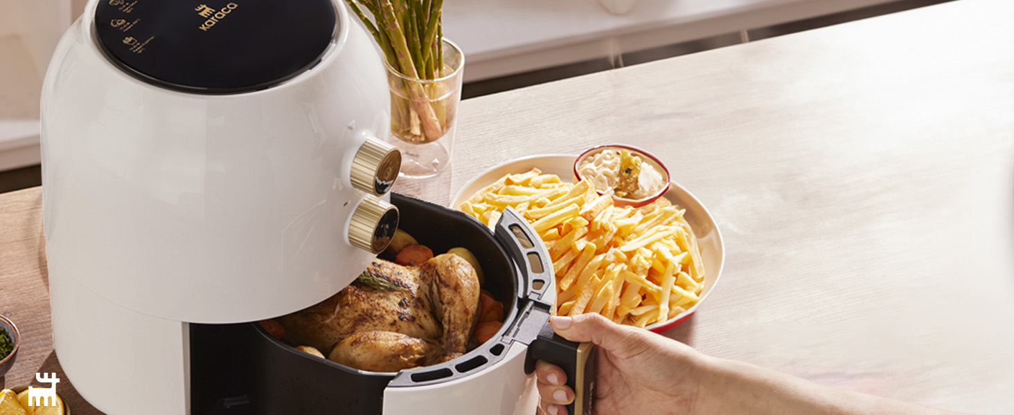 Karaca Multifry - Фритюрниця з гарячим повітрям 3.5л, 1300 Вт, Біла - Здорова смаження, Енергоекономія