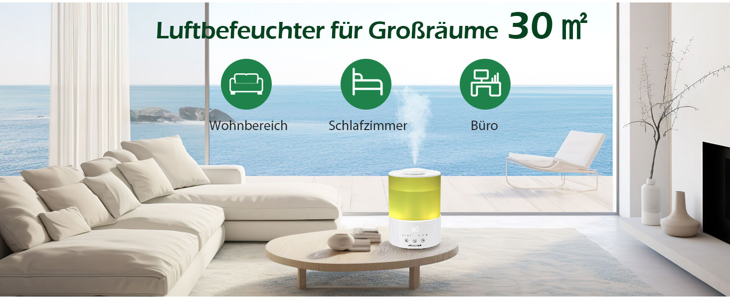 Зволожувач повітря Aigostar 2.5L з нічним світлом, 28dB, 3 режими, аромадифузор, для дитячої кімнати, рослин, немовлят