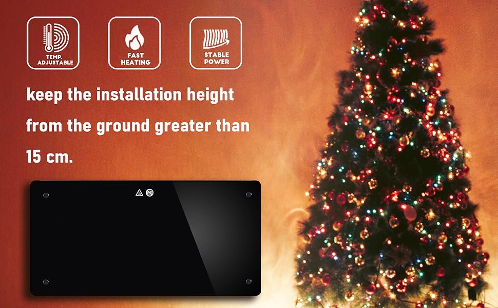 Конвектор DONYER POWER 2000W з чорною скляною панеллю, 2КВт, настінний/підлоговий