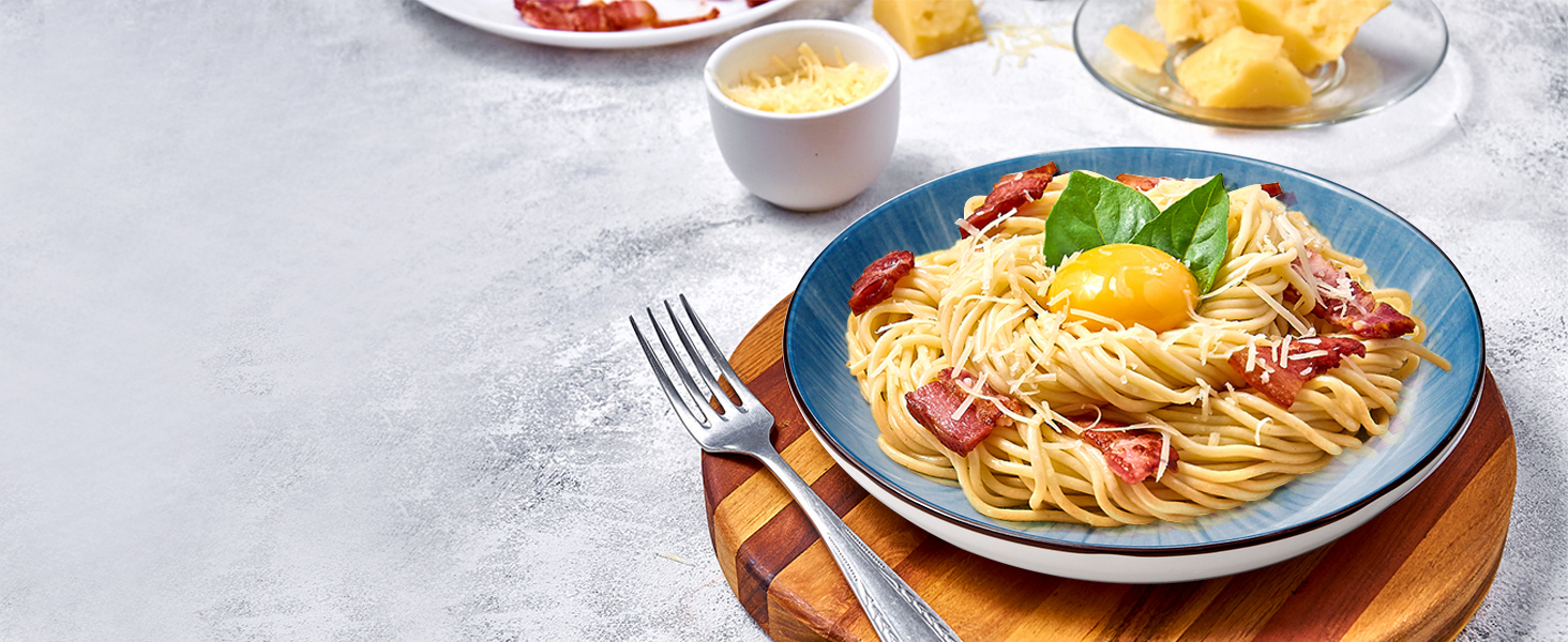 Тарілки для пасти NUTRIUPS 20.5 см, 6 шт. Керамічні тарілки для супу 500 мл, 8 дюймів, мікрохвильова та посудомийна машини, блакитні, набір