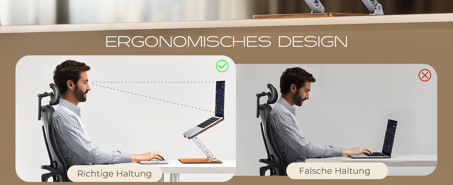 Регульований підставка для ноутбука: алюміній та дерево, складна, сумісна з MacBook, HP (10-16 дюймів)