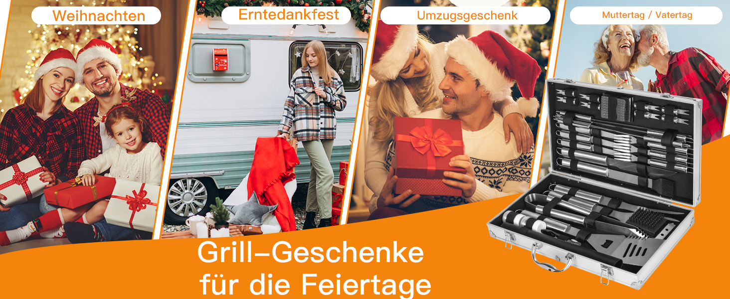 Набір грилю OUUTMEE 30шт з алюмінієвим кейсом: шампур, щипці, лопатка, ніж, пензлик для соусу. Інструменти для грилю, кемпінгу та відпочинку на природі