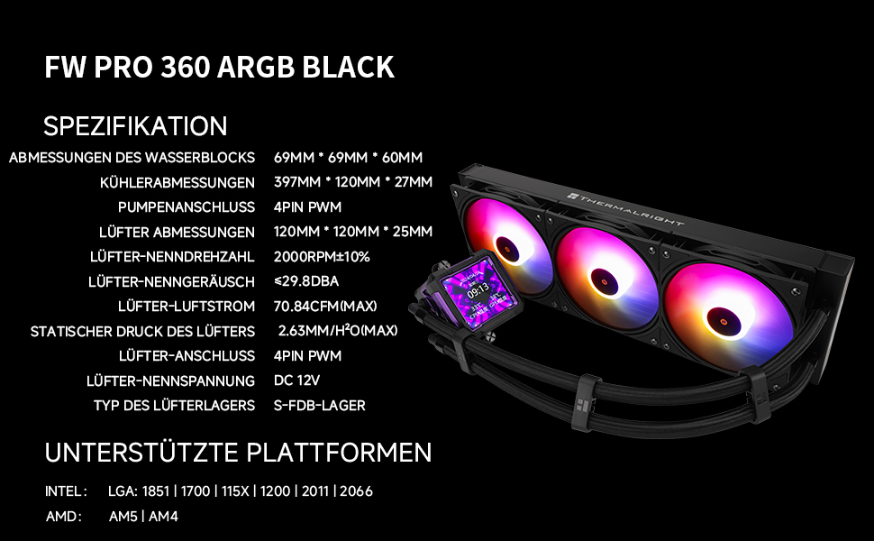 Система рідинного охолодження процесора Thermalright Frozen Warframe 360 ARGB Black з 2.4