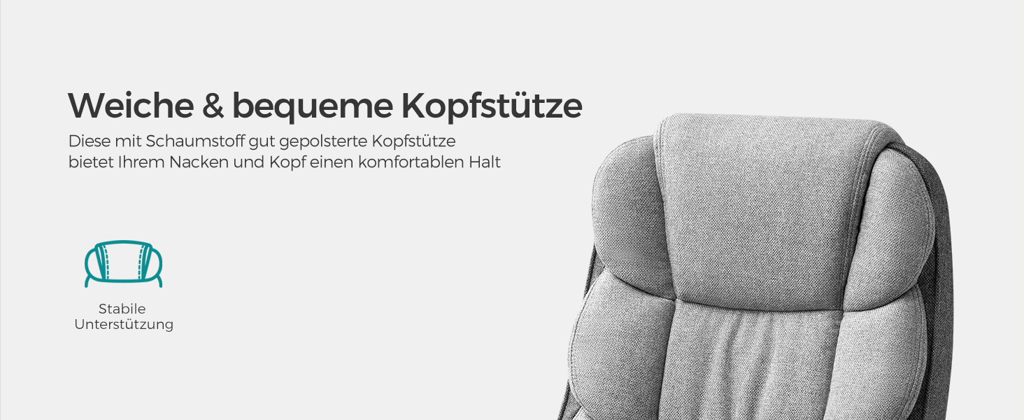 Крісло офісне SONGMICS для офісу, крісло для шефа, комп'ютерне крісло, регулювання висоти сидіння, оббивка, сірий (53 x 51 x 112-122 см)