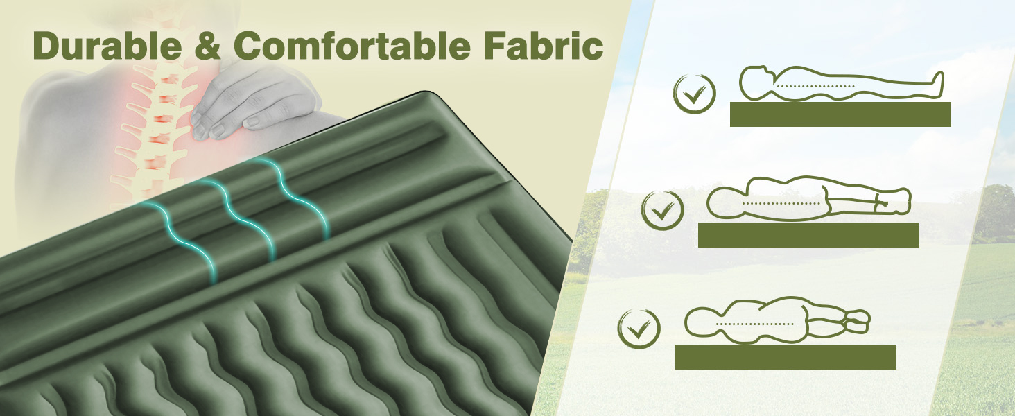 Airminti Self-Inflating Camping Mat - 12cm Thick, Lightweight Air Mattress with Foot Pump & Pillow - Outdoor Sleeping Pad for Camping, Trekking, Beach & Festival - Compact, Army Green (2 Person)