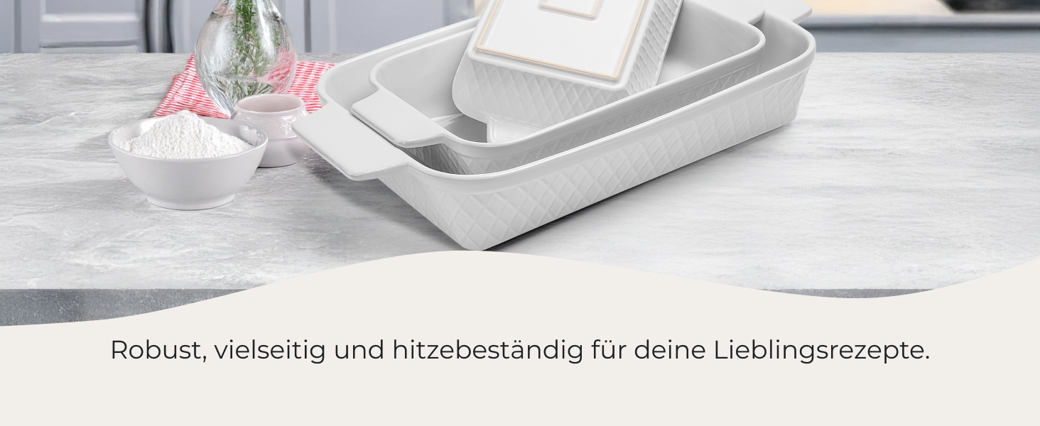 Набір форм для запікання Miamio Palmanova (3 шт.) з кераміки, прямокутні, 850 мл, 1650 мл, 2900 мл. Підходять для тірамісу, лазаньї. Можна мити в посудомийній машині та використовувати в духовці.