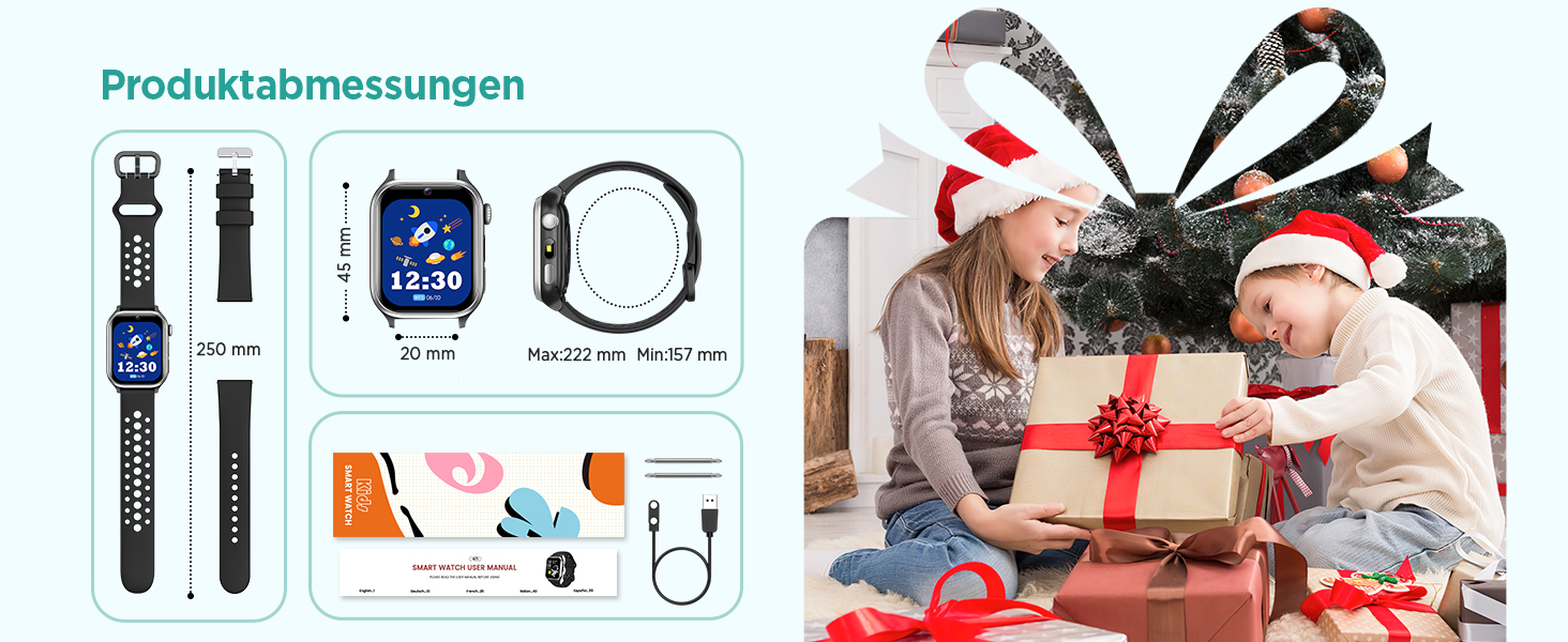 Смарт-годинник RUXINGX для дітей, 1.52″, крокомір, водонепроникний (IP68), з 170+ спортивними режимами, моніторингом серцевого ритму, сном, аудіокнигами, 20 карток для навчання, будильником, чорний