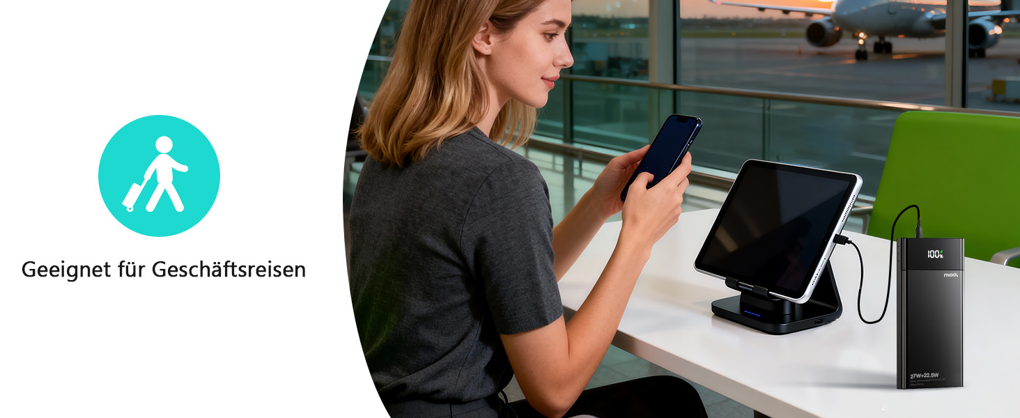 Power Bank Maidy 20000mAh з USB-C кабелем, 27W швидка зарядка, сумісний з iPhone, Galaxy, Xiaomi, iPad, Switch