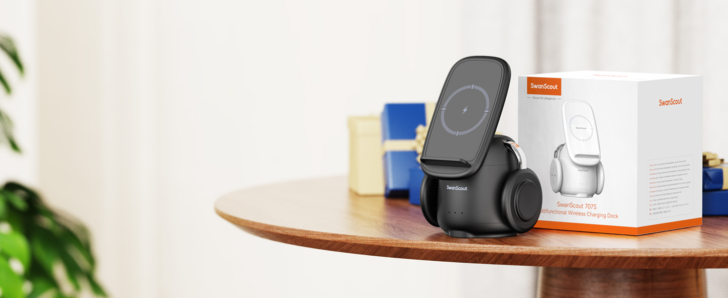 Бездротова зарядка SwanScout 3-в-1 для Samsung S25 Ultra, S24, S23, Z Flip 7, Z Fold 7, Galaxy Watch 8/Ultra/7/6/5/Buds, білий (чорний)