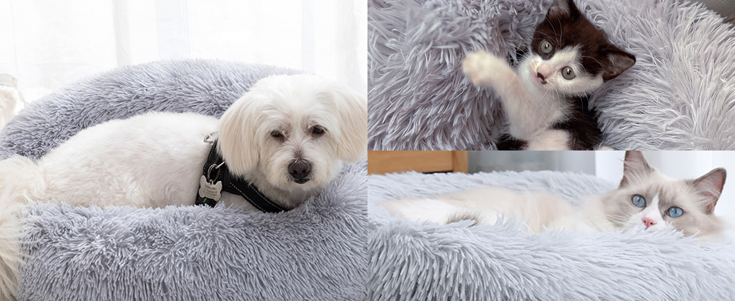 Кругле ліжко для собак та котів BVAGSS, м'яке, плюшеве, діаметр 50 см, блакитне (XH034)