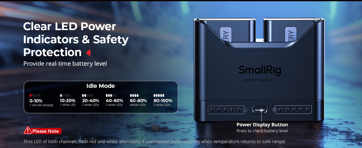 Зарядний пристрій SMALLRIG NP-FW50 для Sony (2 слоти, USB-C, 11W) - A6000, A6100, A6300, A6400, ZV-E10, A7, A7S, A7R