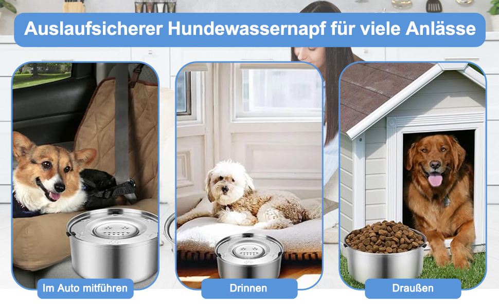 Миска для собак 3L без розливання, нержавіюча сталь, плаваюча годівниця, з неслизьким дном, для цуценят та кошенят, для здорового пиття