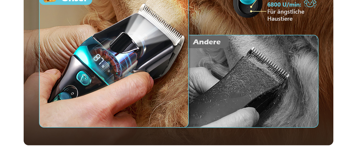 Машинка для стрижки собак Leise з LED-підсвіткою, 2 швидкості, для догляду за обличчям, вухами, лапами, блакитна