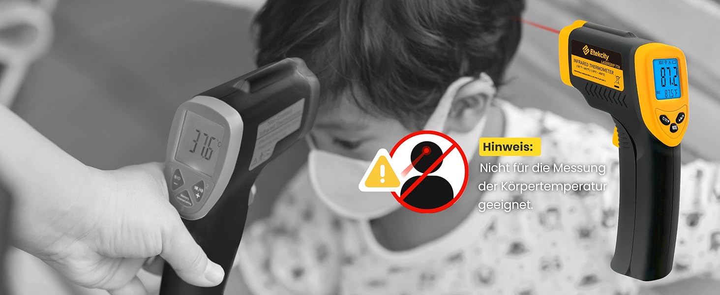 Інфрачервоний термометр Etekcity -50°C до +450°C (лазерний, цифровий) для кухні, піци, гриля, випічки. Не для вимірювання температури тіла. Жовто-чорний