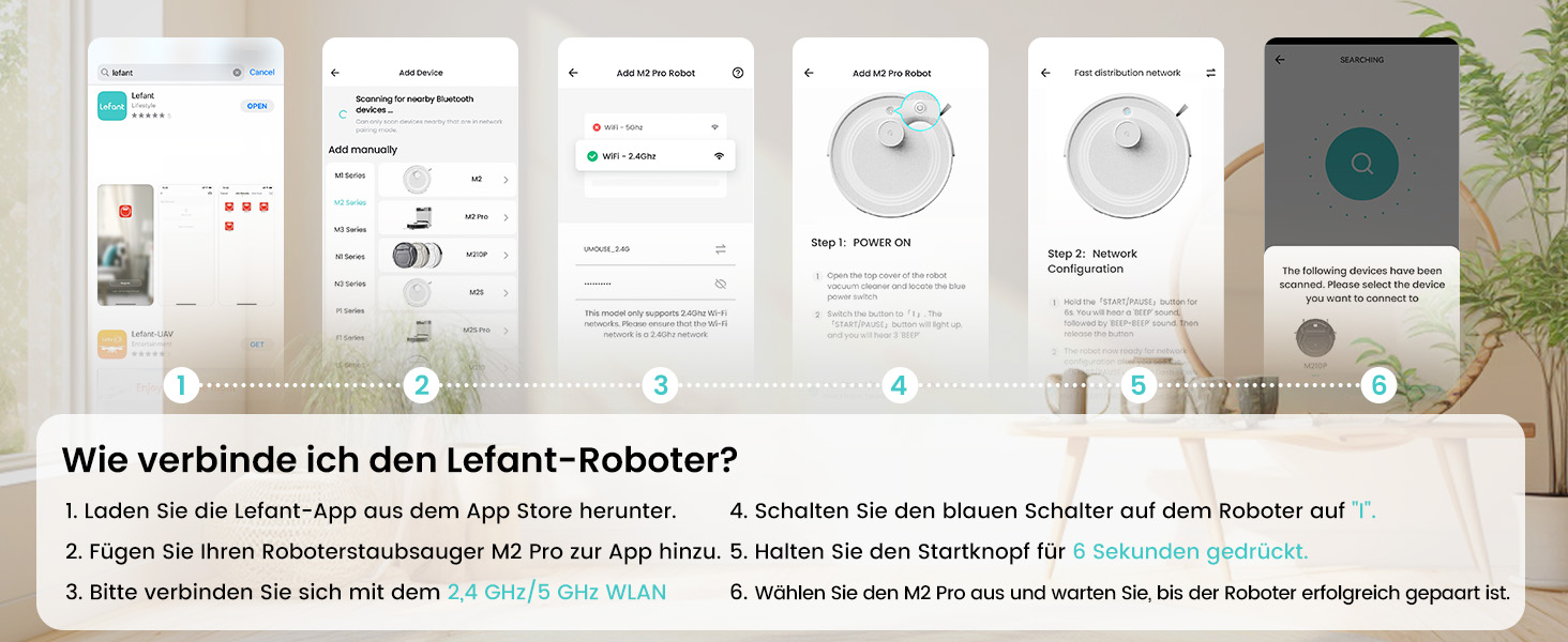 Робот-пилосос LEFANT M2 Pro з потужністю 6000 Па, автоматичною витяжкою сміття, лазерною навігацією та картографією, індивідуальним прибиранням, уникненням перешкод PSD, ідеальний для видалення шерсті тварин, білий