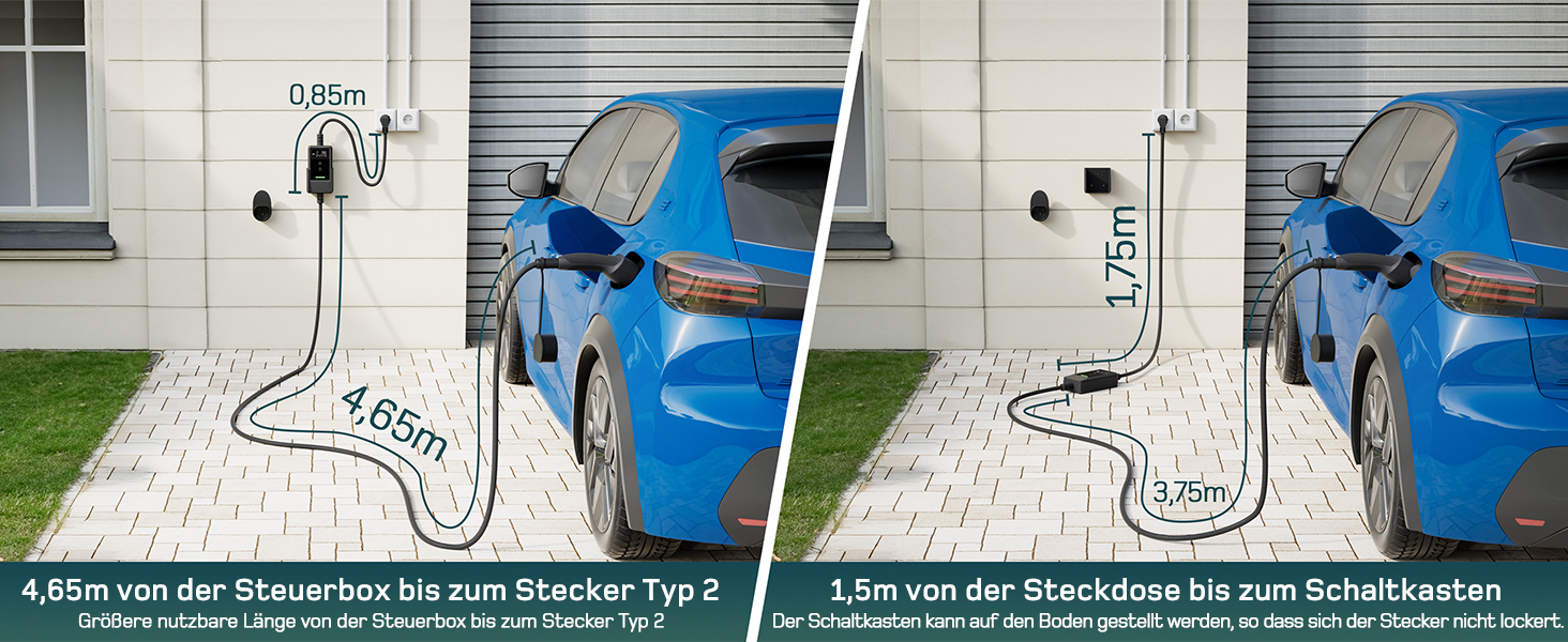 Кабель для зарядки електромобіля Type 2 Schuko 3,7kW (6-16A, 1-фазний) з LCD-дисплеєм, 5,5м, чорний