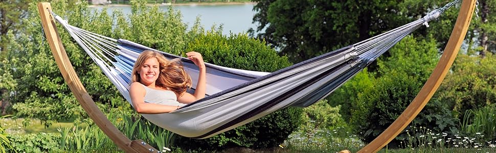 Гамак AMAZONAS Salsa L, EllTex, бавовна та поліестер, 210x140 см, до 150 кг, синій