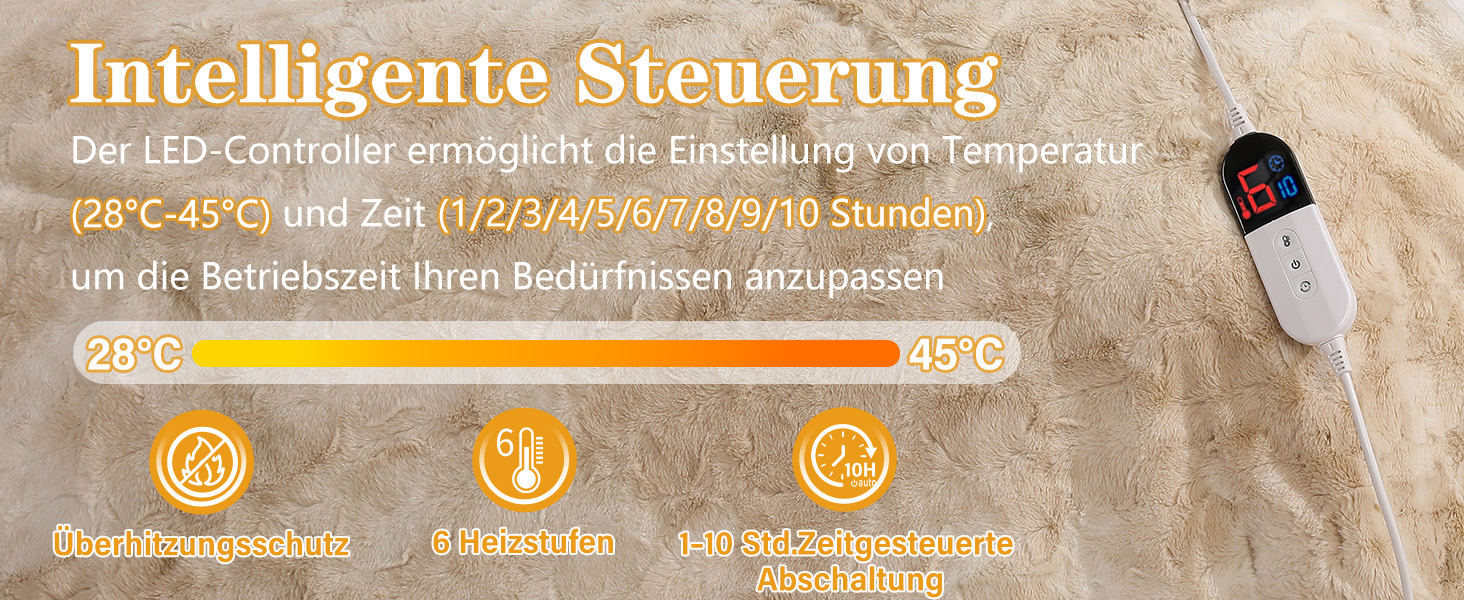Електрична ковдра COZYTY 150x200 см з підігрівом, фланель, 6 режимів нагріву, таймер, захист від перегріву, пральна машина, молочно-білий колір