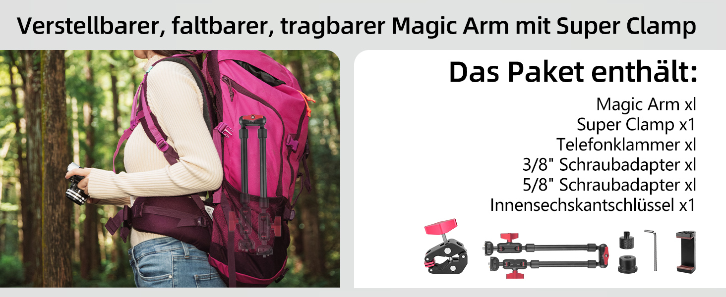 Гнучкий кріплення для камери з супер-зажимом Magic Arm, 56 см, 360° - чорно-червоний