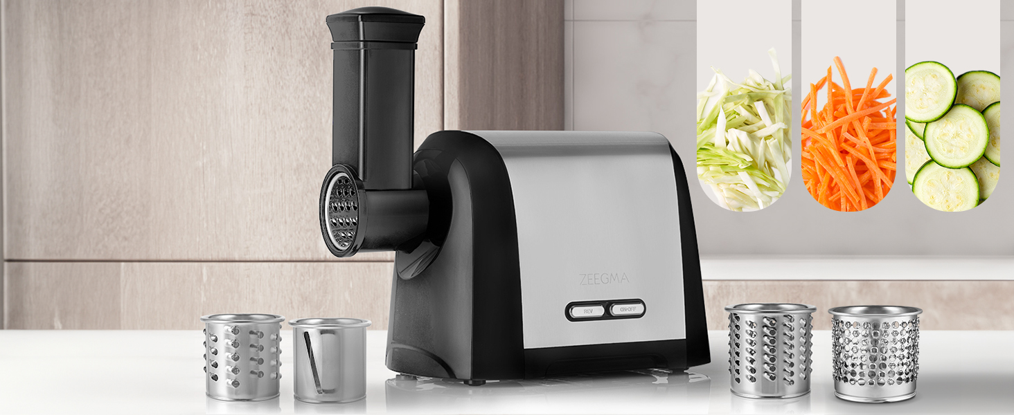ZEEGMA Electric Meat Grinder - 1900W, Stainless Steel Plates, 3kg/min, Sausage Maker, Kubbe Maker, Chopping, Dicing, REV Function, Accessory Set - Silver