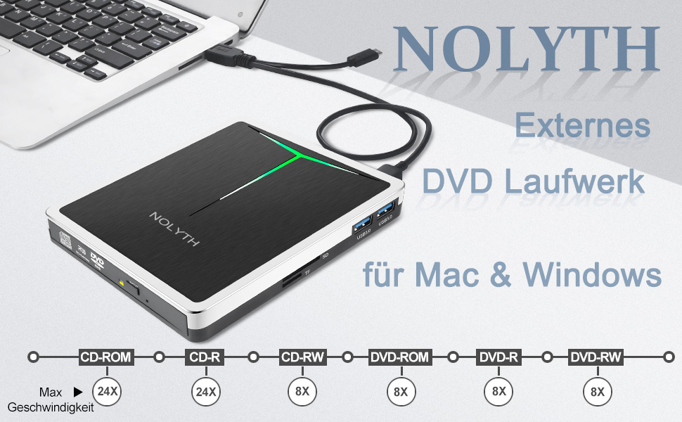 Зовнішній DVD-привід та записувач для ноутбука, Plug and Play USB DVD-бредер