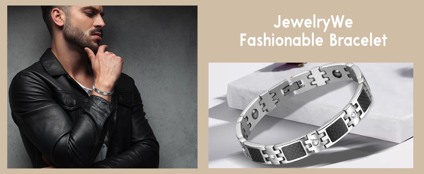 Магнітне браслет для чоловіків JewelryWe з нержавіючої сталі - важке, широке, для здоров'я, подарунок на День батька