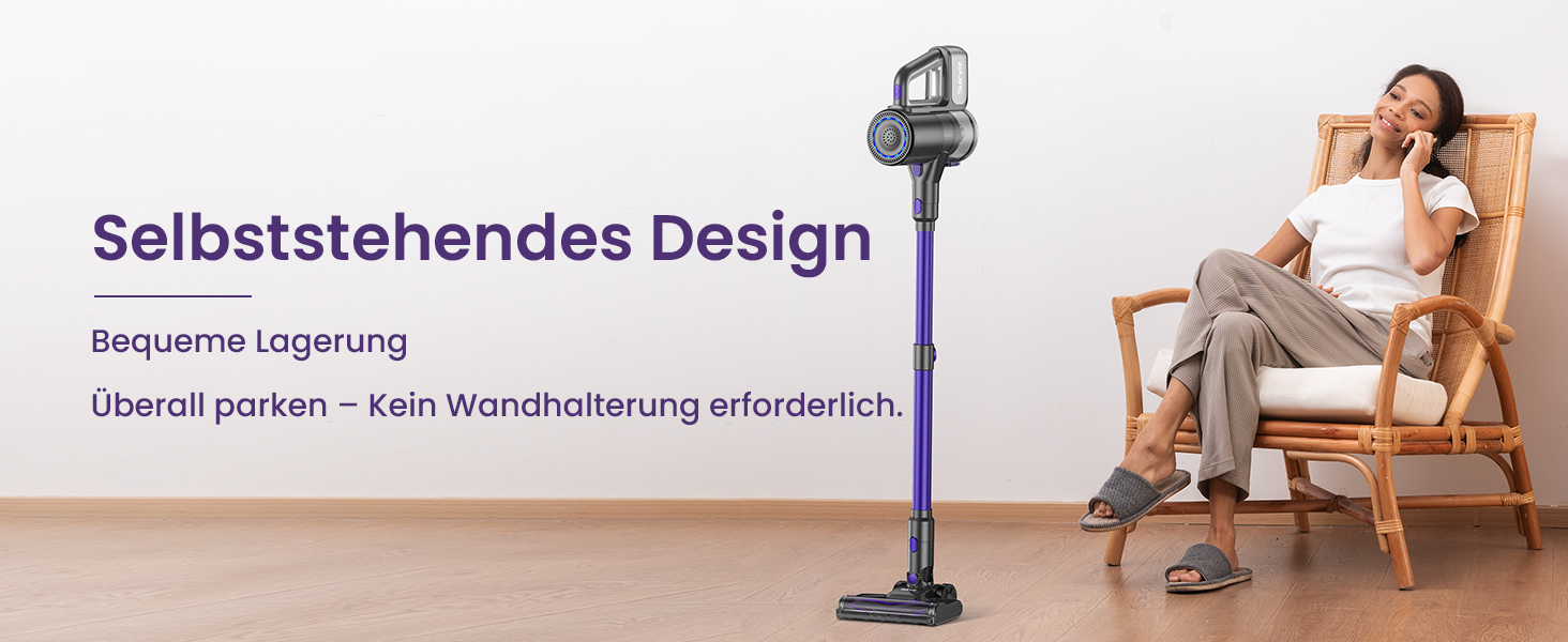 Акумуляторний пилосос Suirviz бездротовий, 40000Pa/500W, 45 хв роботи, самостійна парковка, легкий, для твердих поверхонь, килимів, шерсті тварин, фіолетовий