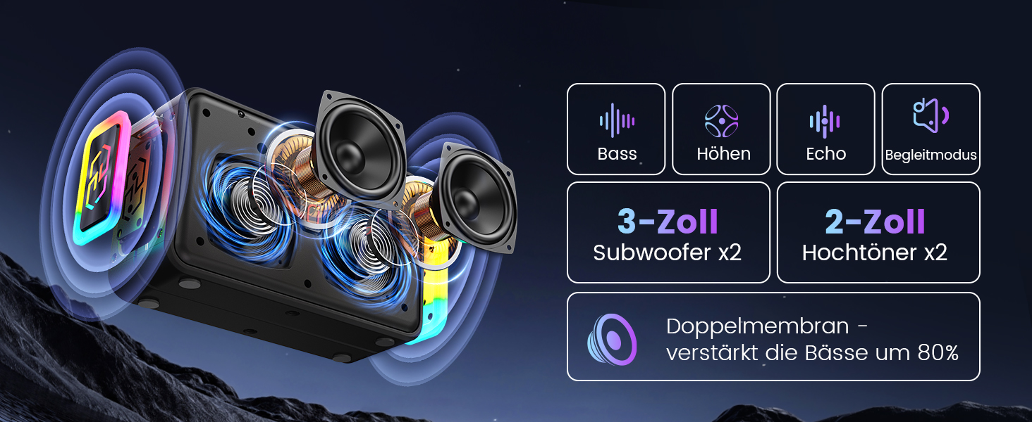 Караоке-система HWWR MS81 з 2 мікрофонами Bluetooth 5.3, підтримка USB/TF-карти/AUX, функція запису, для дому та вечірок, чорний колір